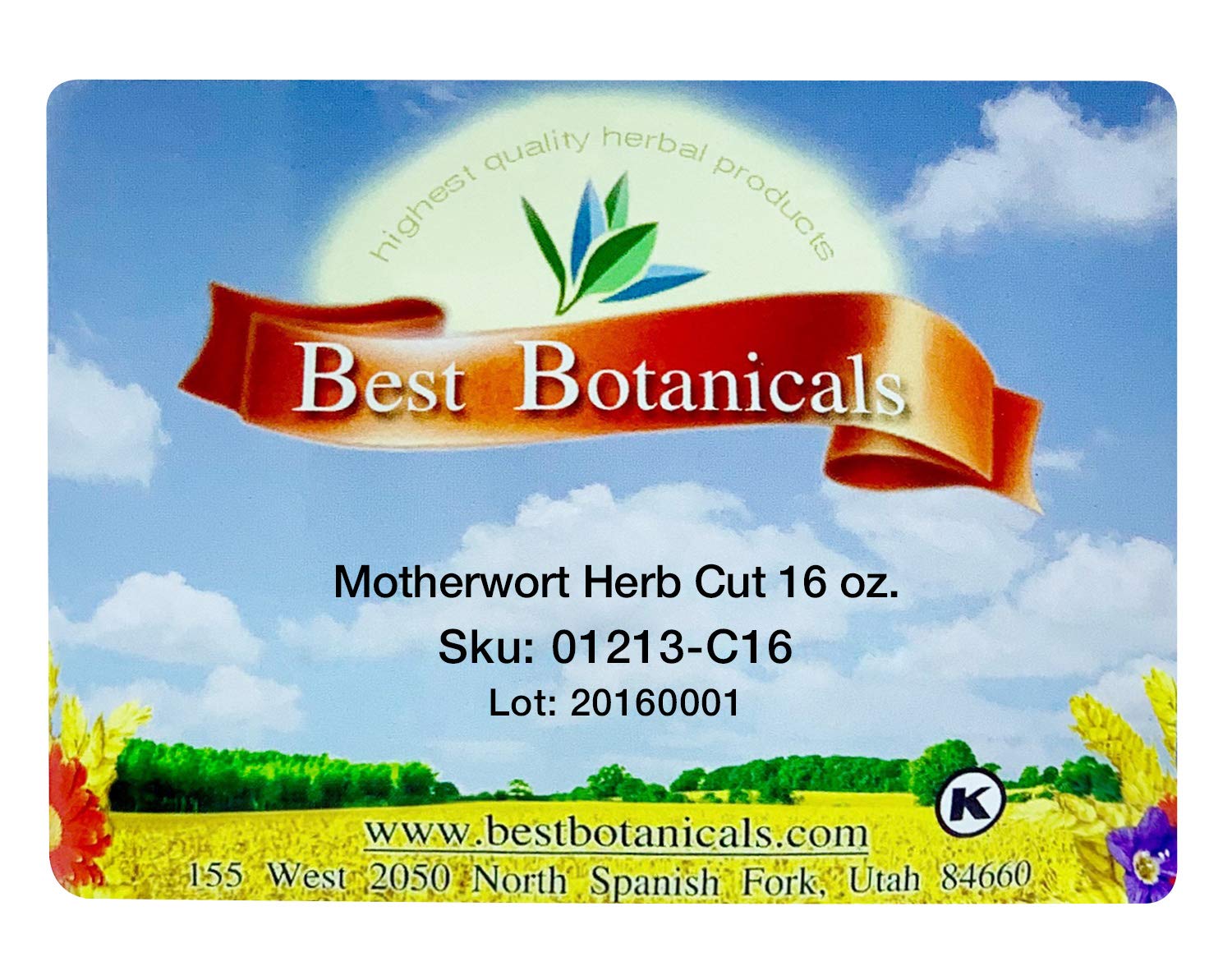 Premium 16 Ounce resealable bag of non-GMO dried Motherwort herb cut on a white background.