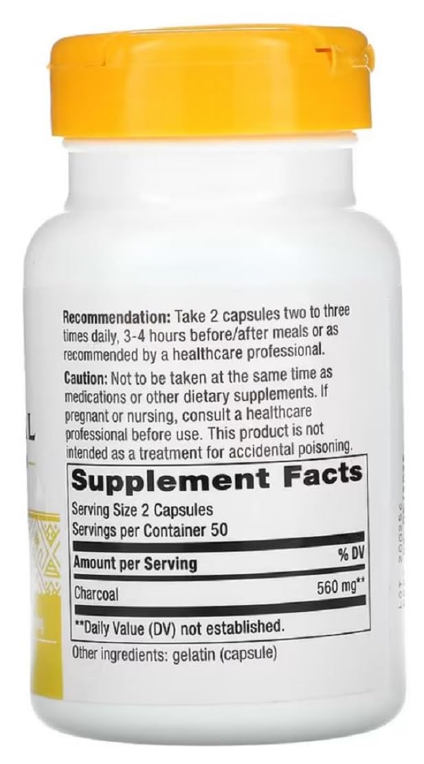 Nature's Way Activated Charcoal multi-pack supplement bottle showing supplement facts label.
