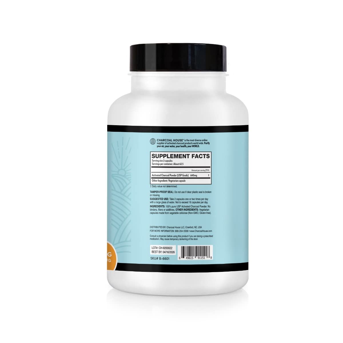 Charcoal House USP food-grade activated charcoal pills for adult stomach cleanse