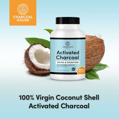 Charcoal House non-GMO vegan activated charcoal capsules for gas and bloating relief