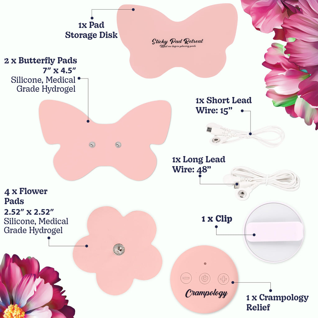 Crampology pink TENS massager in elegant packaging