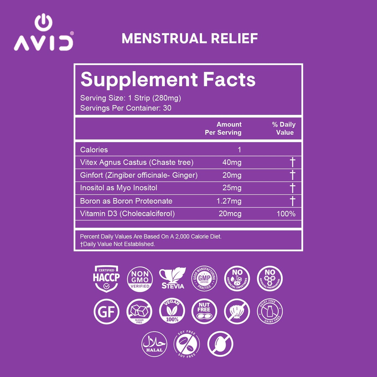 Close up of 30 count edible menstrual relief strips