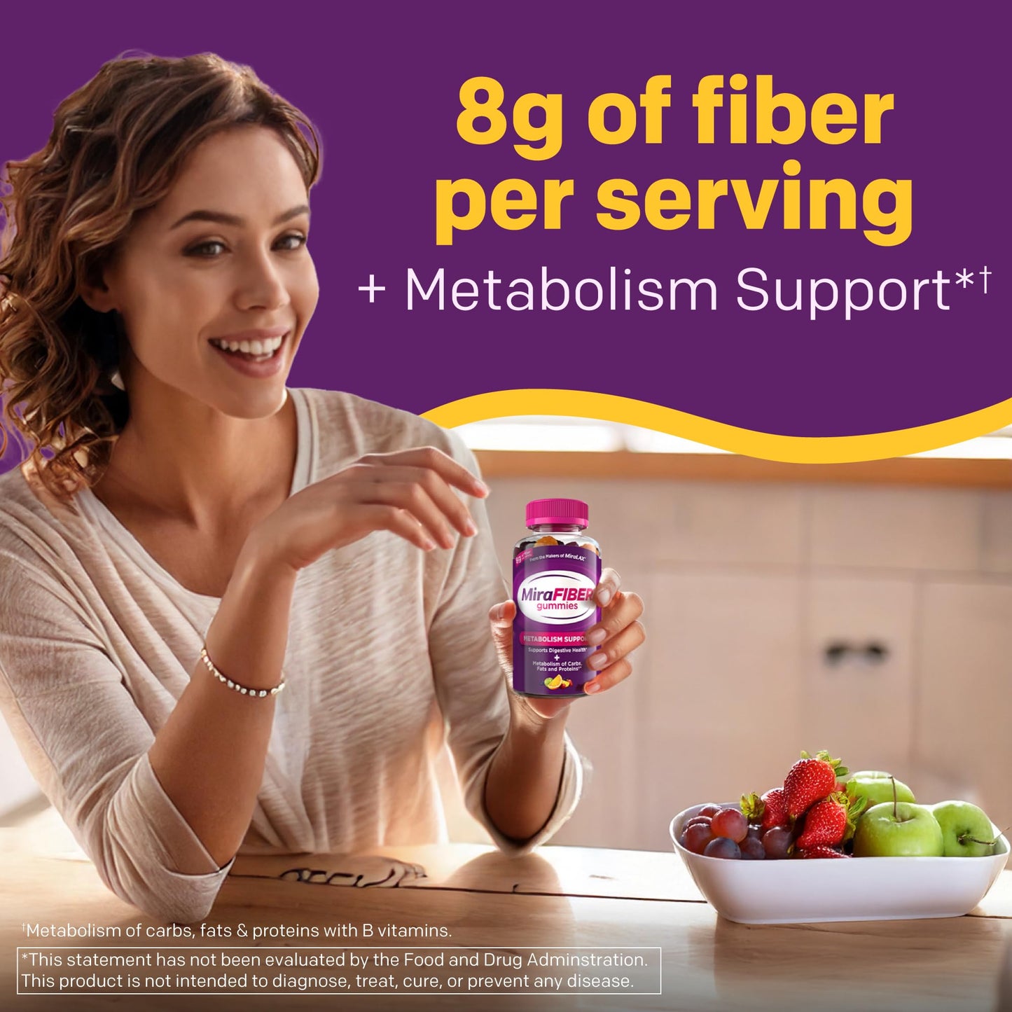 MiraLAX MiraFIBER prebiotic fiber supplement bottle for adult metabolism support