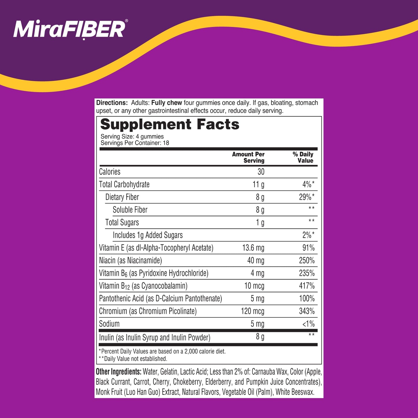 MiraLAX MiraFIBER prebiotic gut health gummies daily supplement bottle