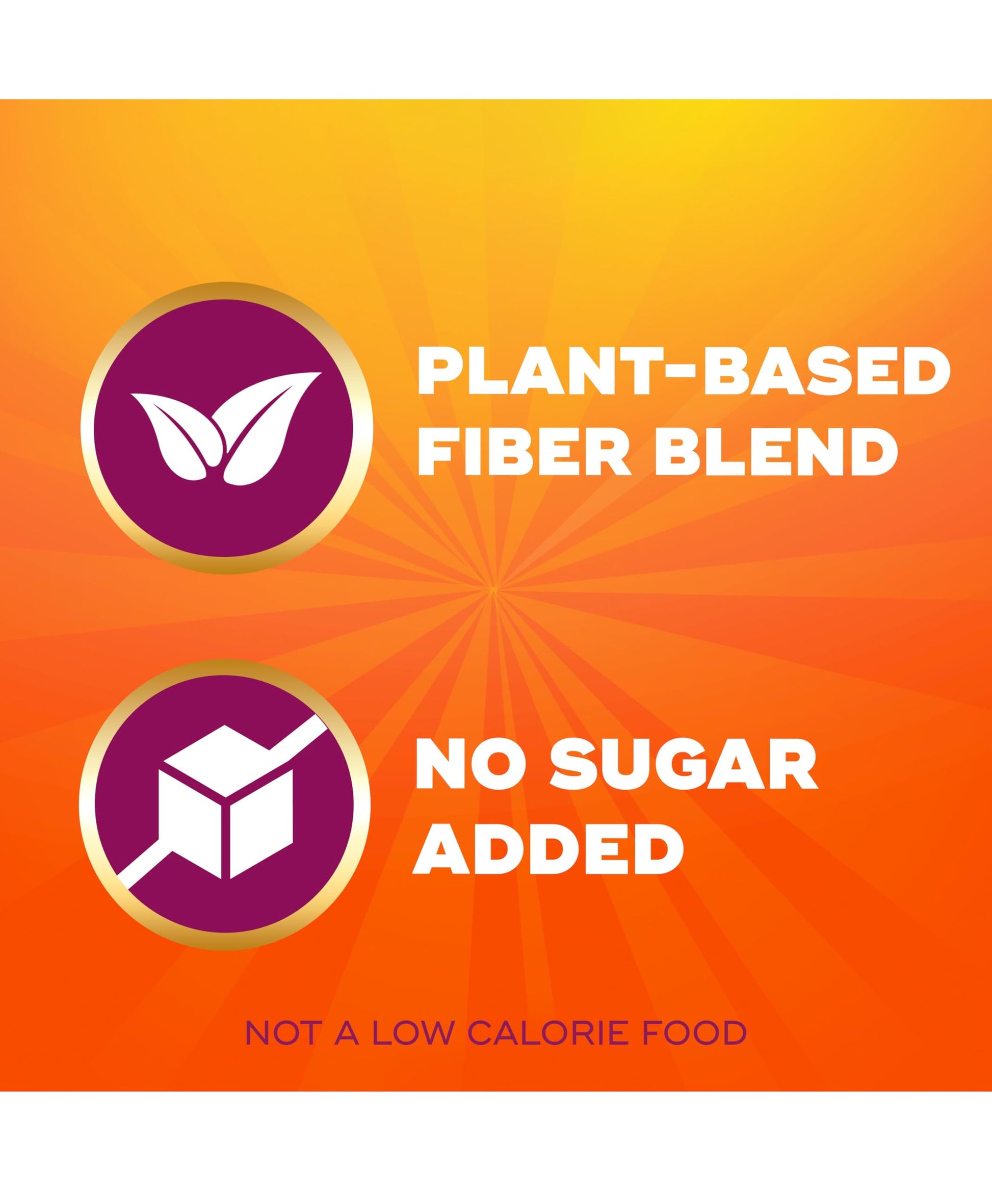 Close up of Metamucil orange flavored fiber gummies label displaying zero added sugar