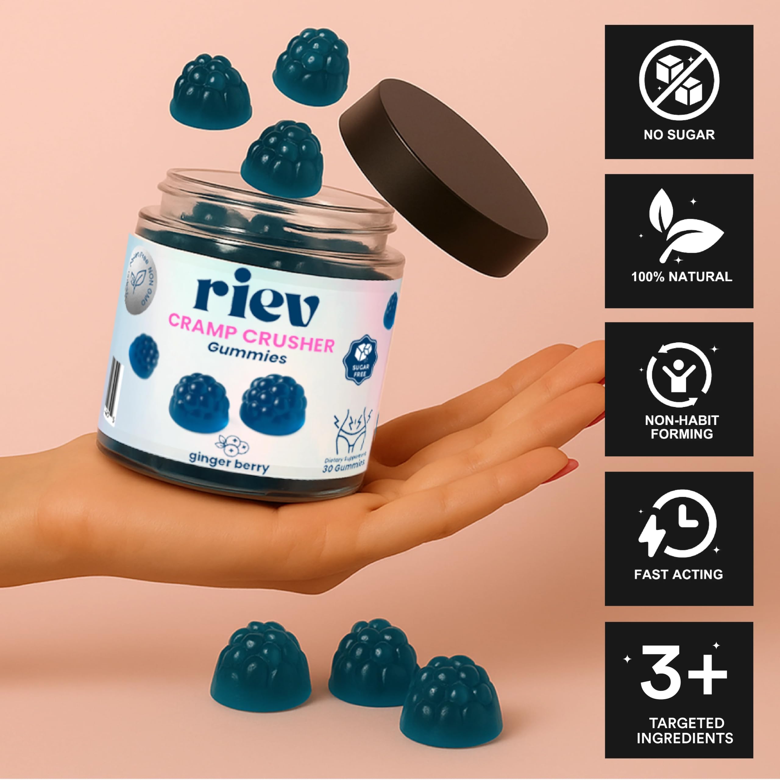 Riev Cramp Crusher Gummies vegan supplement bottle