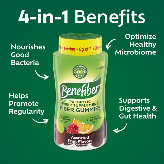Benefiber eighty one count assorted fruit flavor prebiotic chewable gummies side label