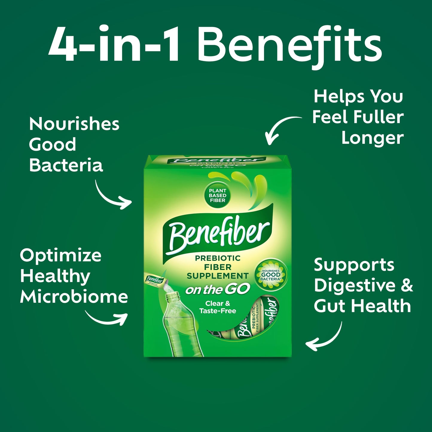 Benefiber unflavored fiber powder single serve stick packs for digestive health