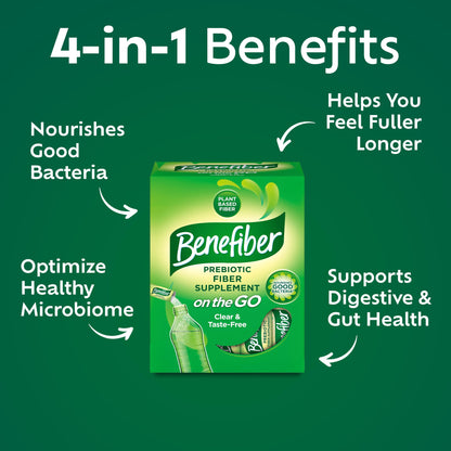 Benefiber unflavored fiber powder single serve stick packs for digestive health