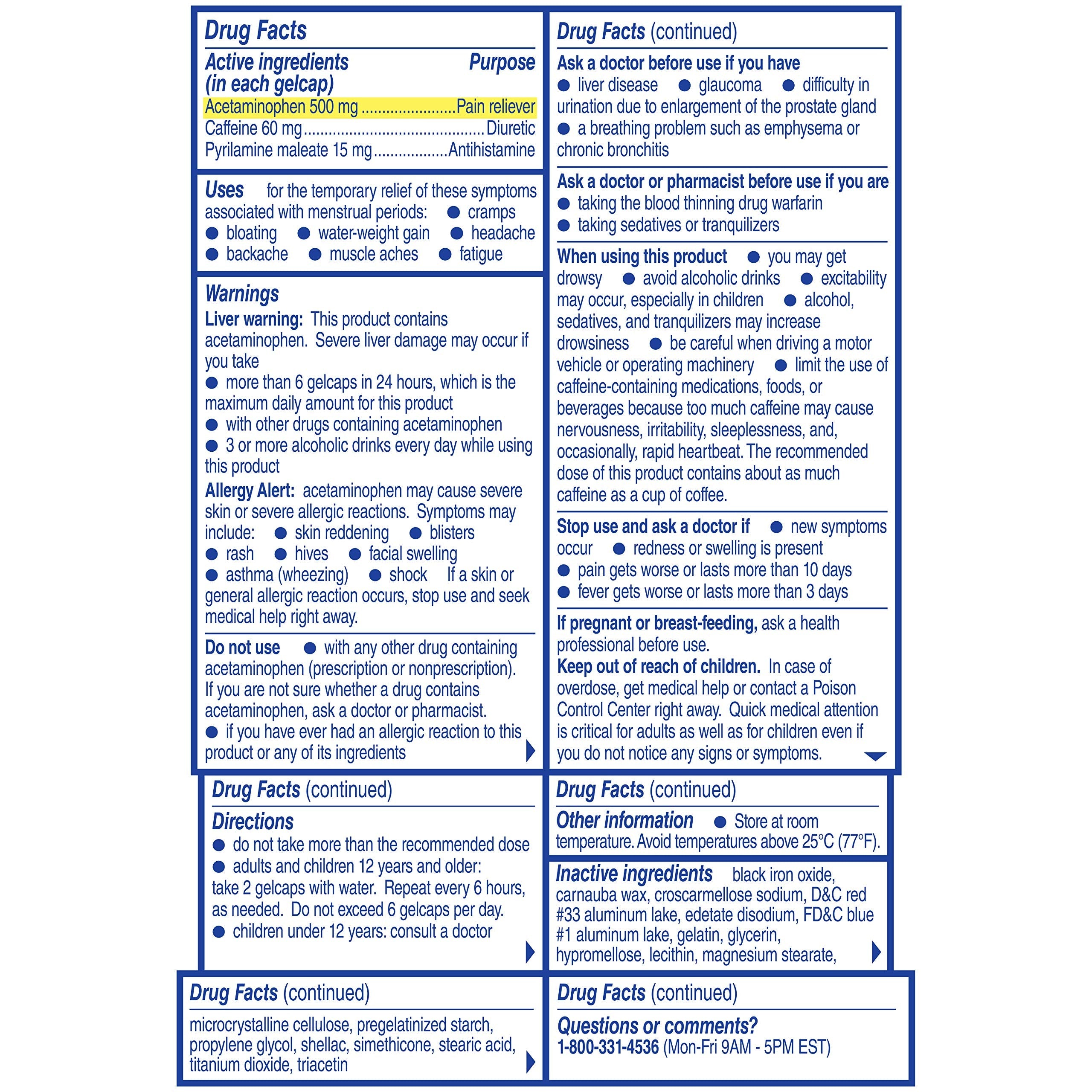 Midol Complete 24 count three pack packaging showing active ingredients for cramps.
