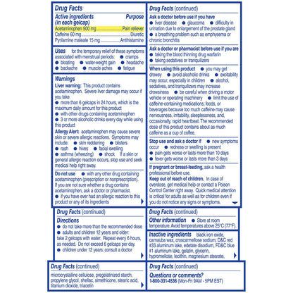 Midol Complete 24 count three pack packaging showing active ingredients for cramps.