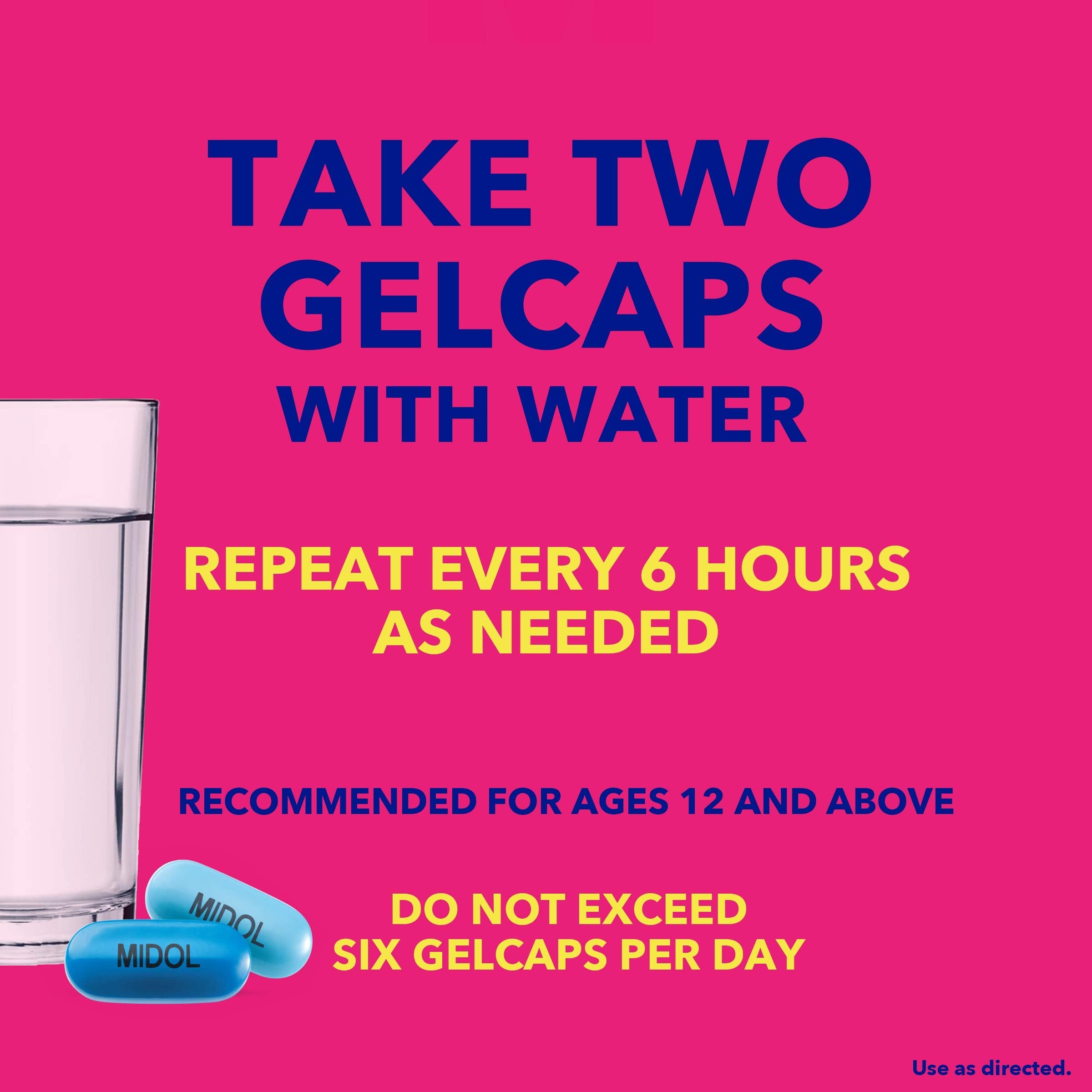 Midol multi symptom menstrual relief gelcaps showing expiration and barcode details.
