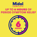 Close up of easy to swallow liquid filled Midol Complete gelcaps for bloating relief.