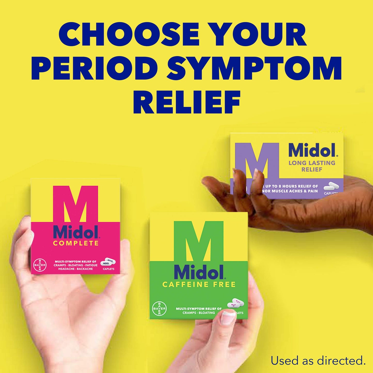 Three pack bundle of Midol Complete menstrual pain relief medication for women.