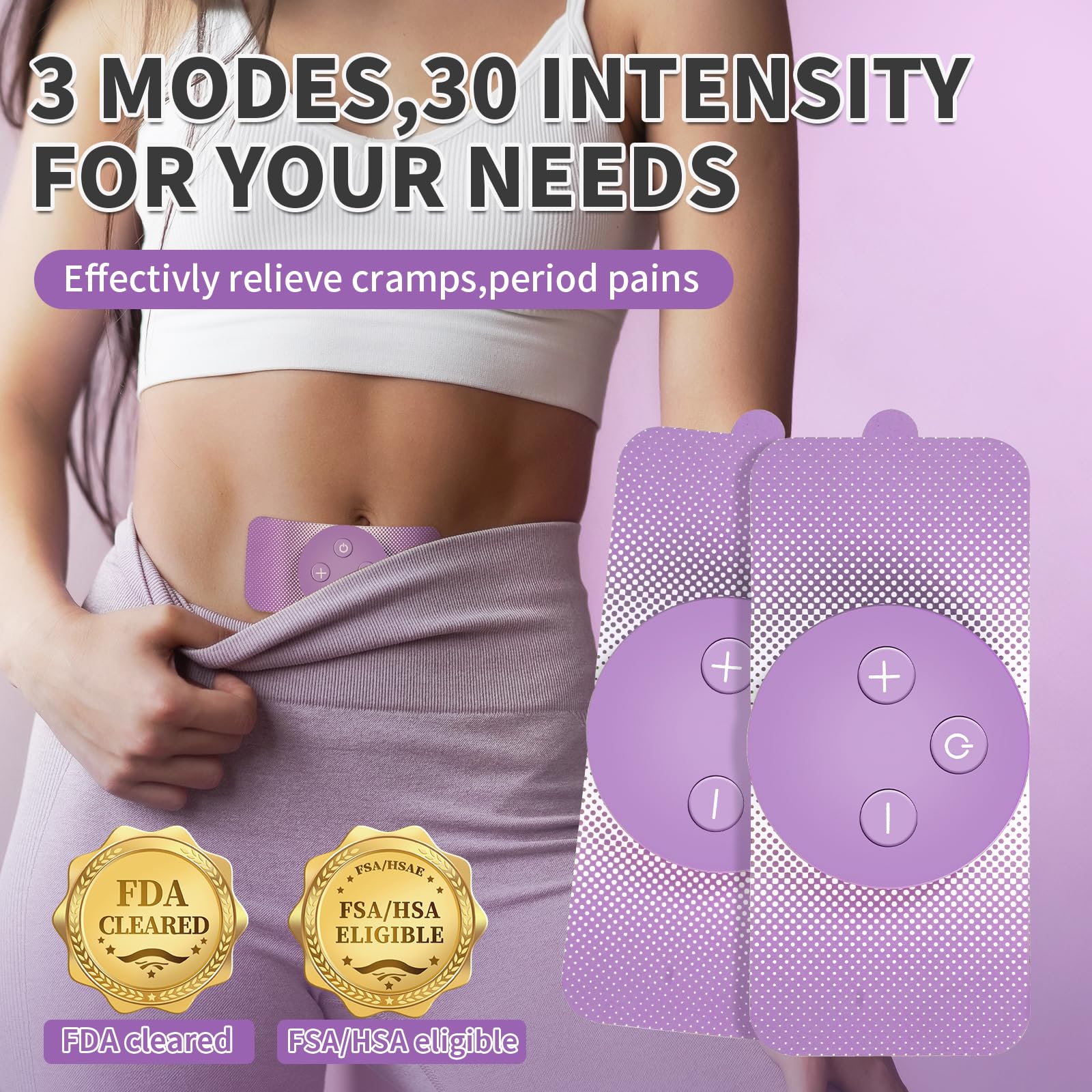 Justwill period pain relief device showing 30 intensity level control