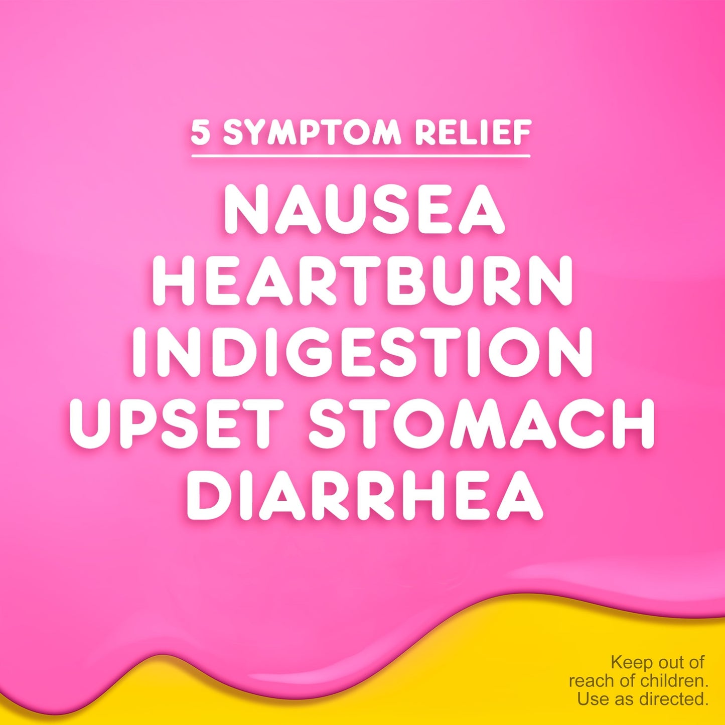 Back label of Pepto Bismol Liquid with drug facts dosage chart and ingredient list