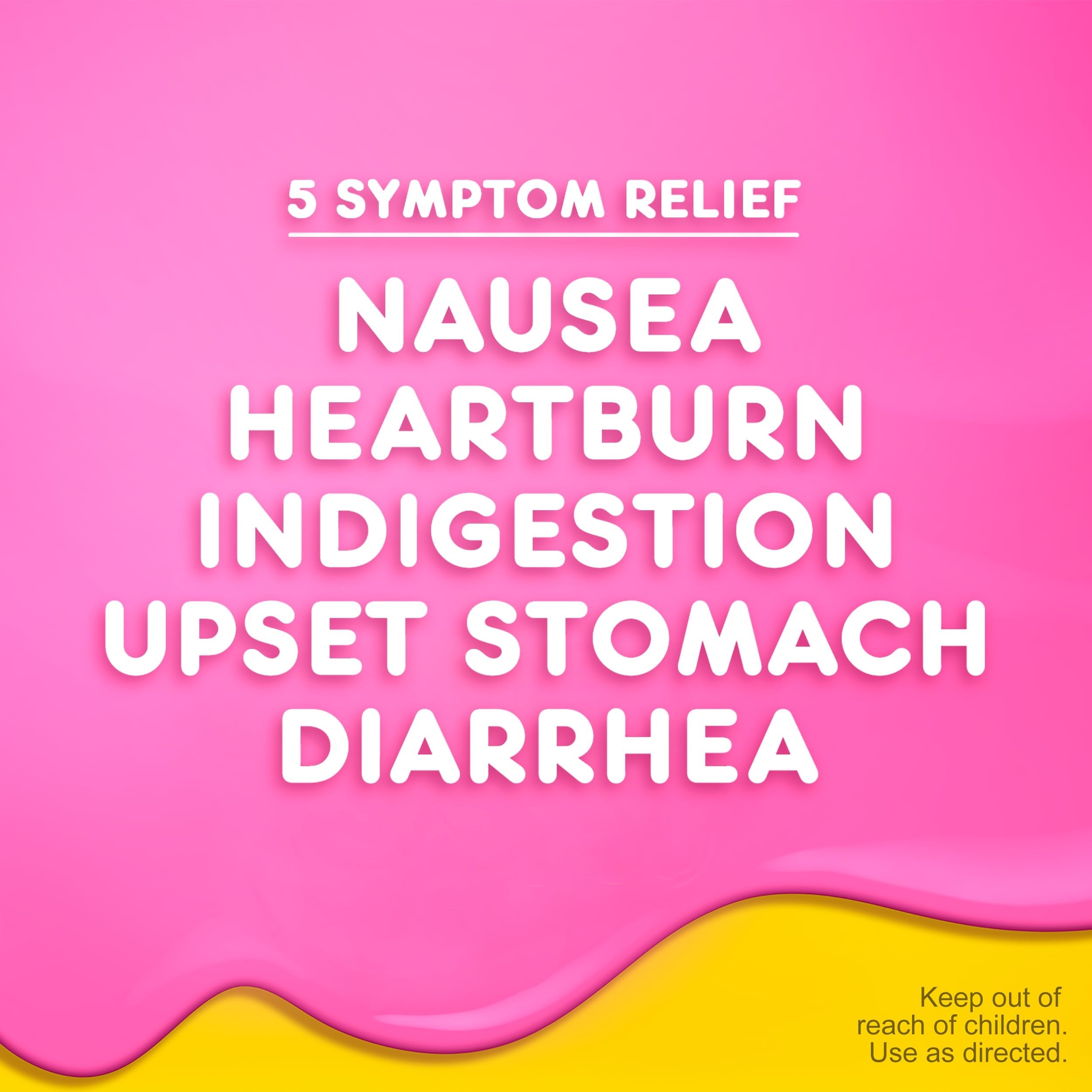 Back label of Pepto Bismol Liquid with drug facts dosage chart and ingredient list