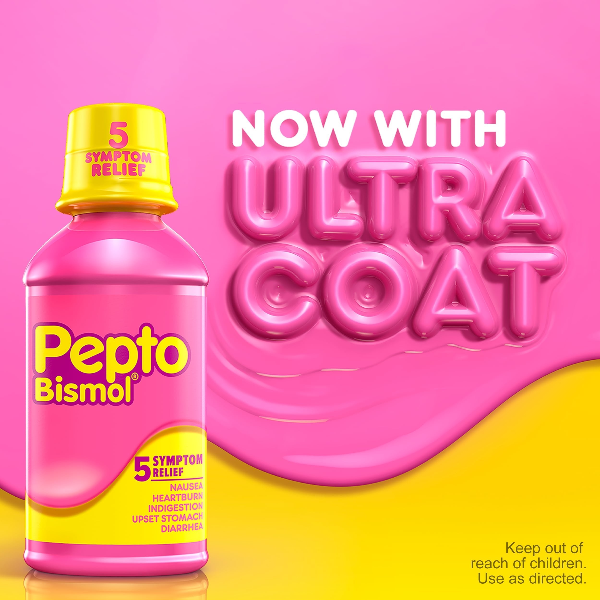 USA imported Pepto Bismol bottle displaying bismuth subsalicylate active ingredient information
