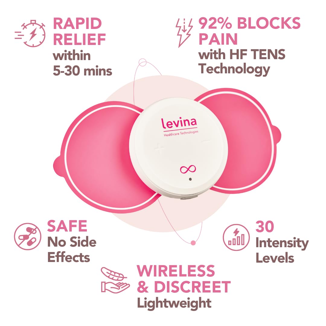 Levina period cramp relief device showing compact wireless design setup