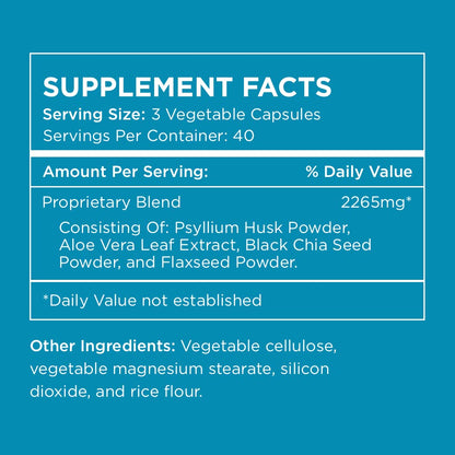 Close up of premium vegan capsules formulated with psyllium husk and flaxseeds for gut health.