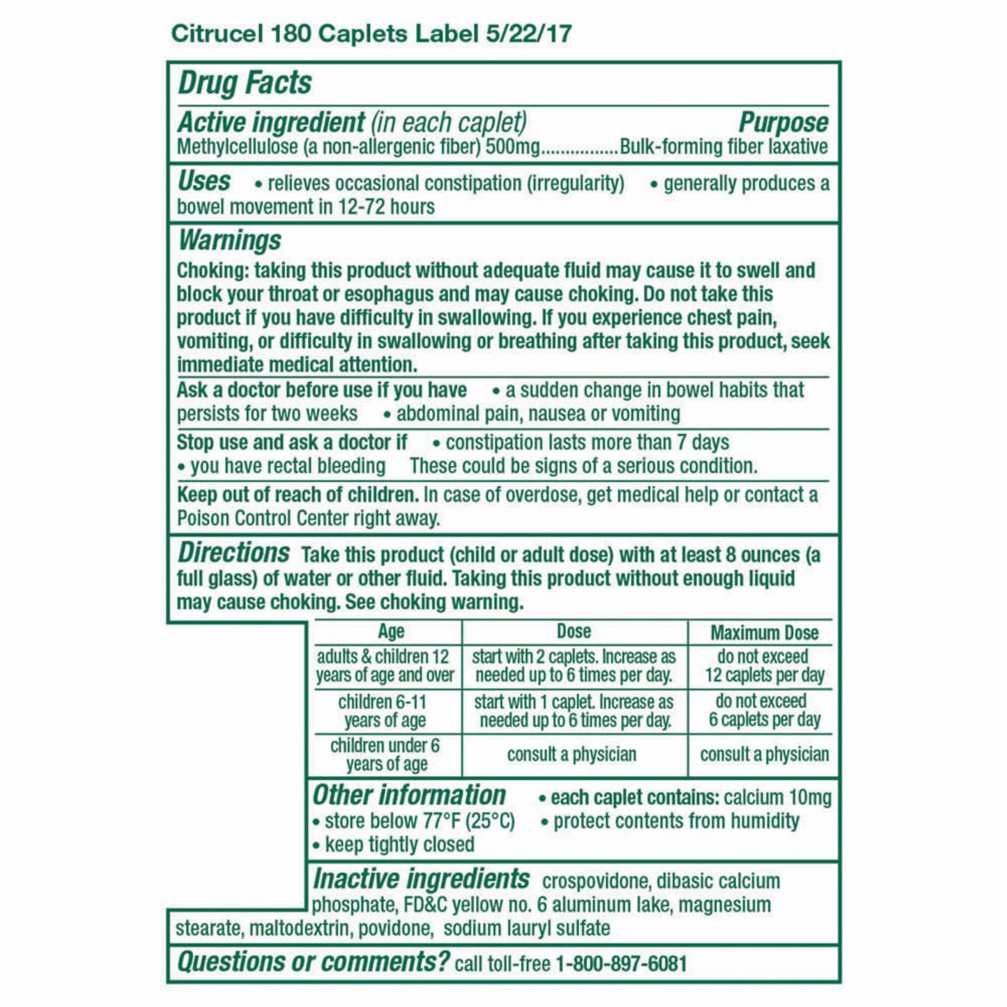Citrucel regular bowel movement support caplets bottle back