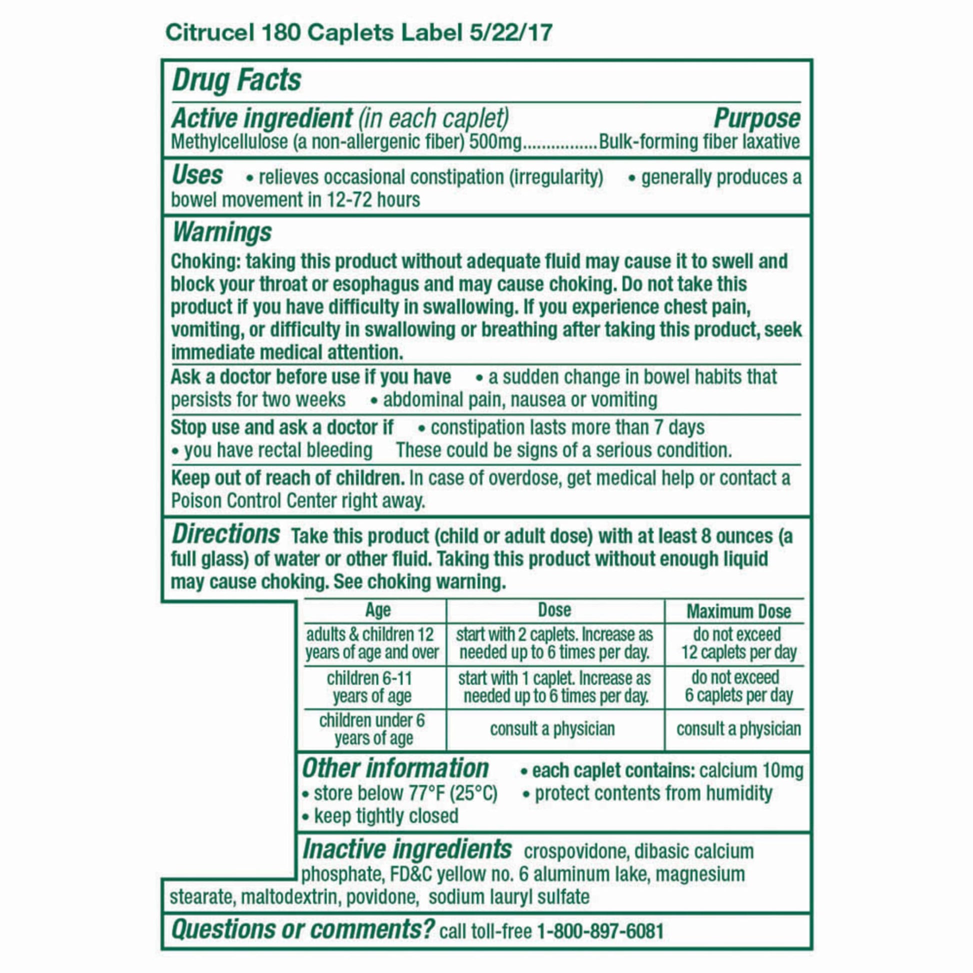 Citrucel regular bowel movement support caplets bottle back