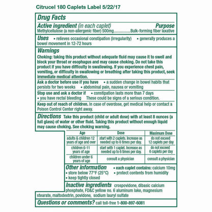 Citrucel regular bowel movement support caplets bottle back