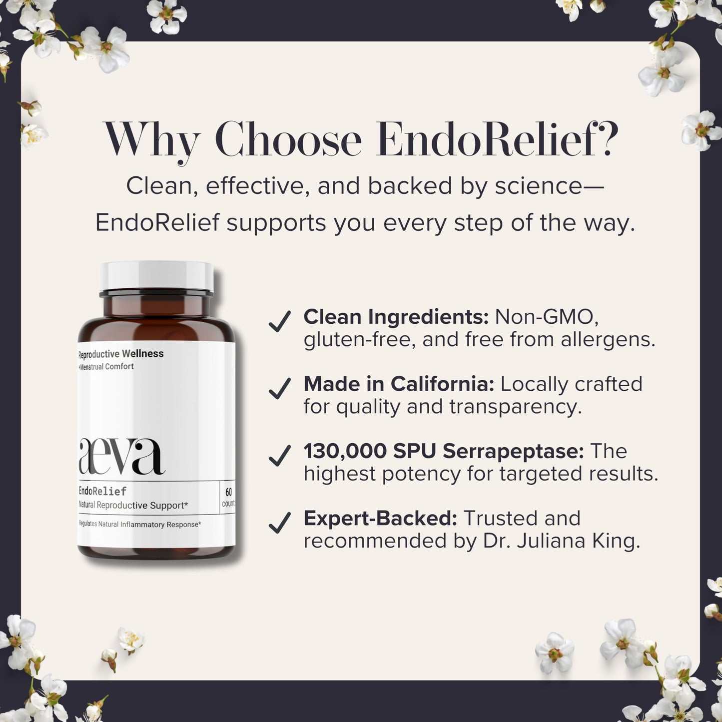 Aeva EndoRelief bottle with educational packaging inserts