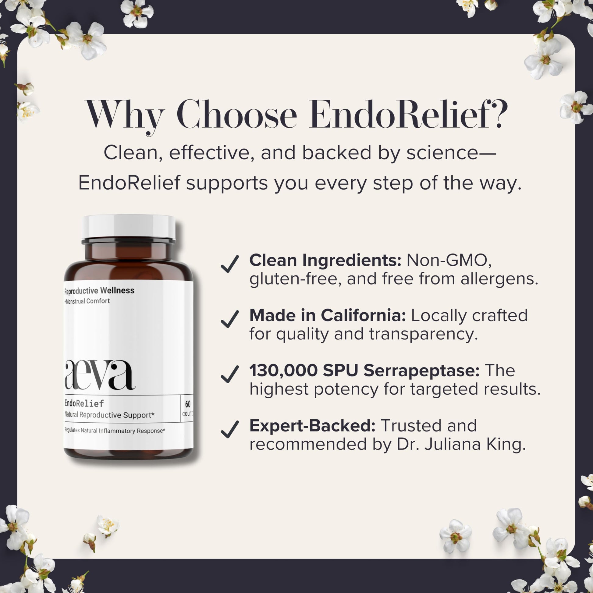 Aeva EndoRelief bottle with educational packaging inserts