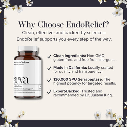 Aeva EndoRelief bottle with educational packaging inserts