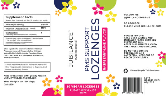 Jubilance Uplift Lozenges 30 count packaging displaying oxaloacetate ingredients for emotional mood balance