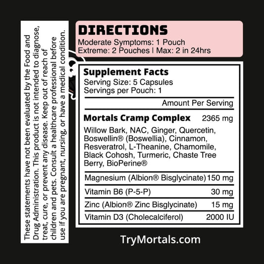 Mortals Cramp Crusher individual foil sachet packaging design