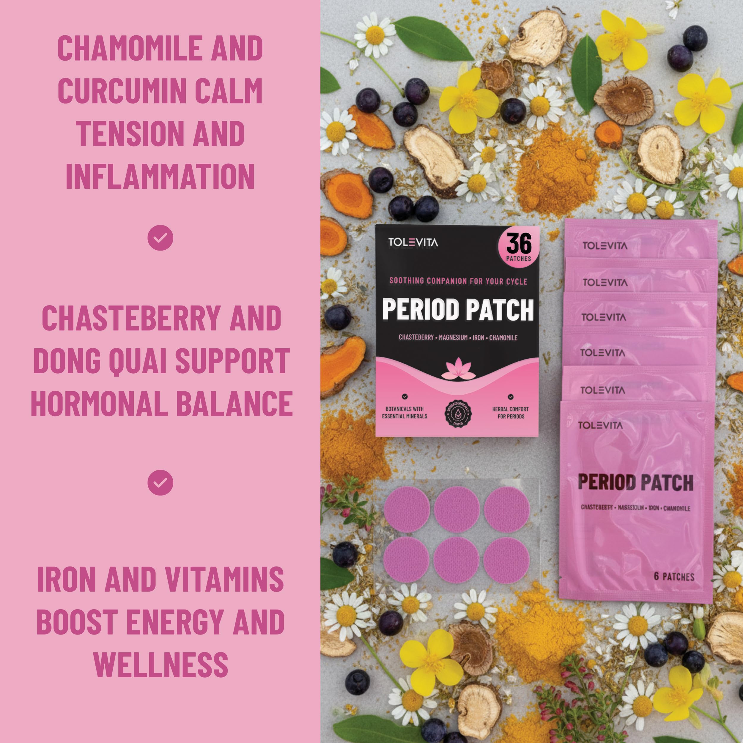 Close up of Tolevita menstrual cycle support transdermal patch