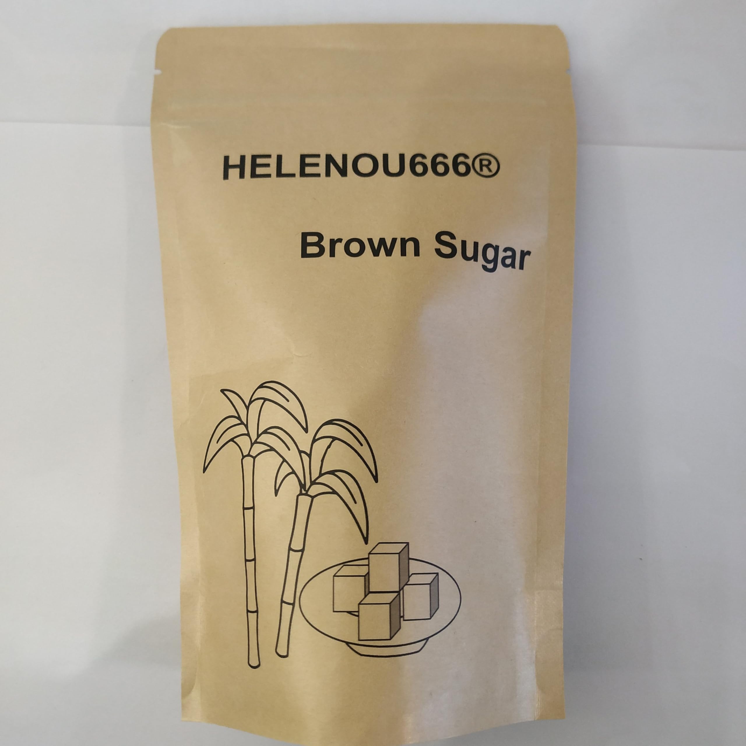 Premium handmade dark brown sugar packaging showing natural sugarcane ingredients.