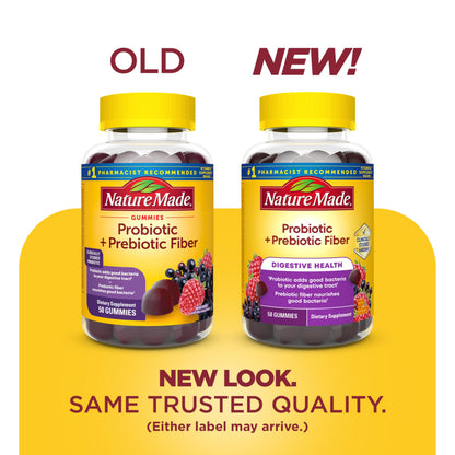 Nature Made daily gut health supplement mixed berry flavor 50 gummies packaging details