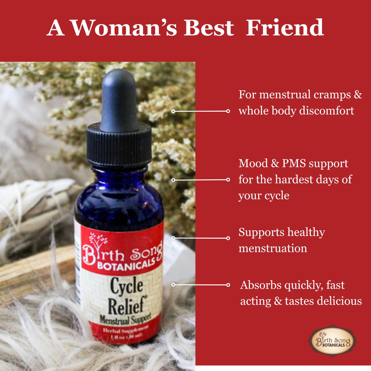 Natural menstrual support herbal tincture bottle