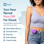 Livia period pain device with attached electrode flower pads and storage case