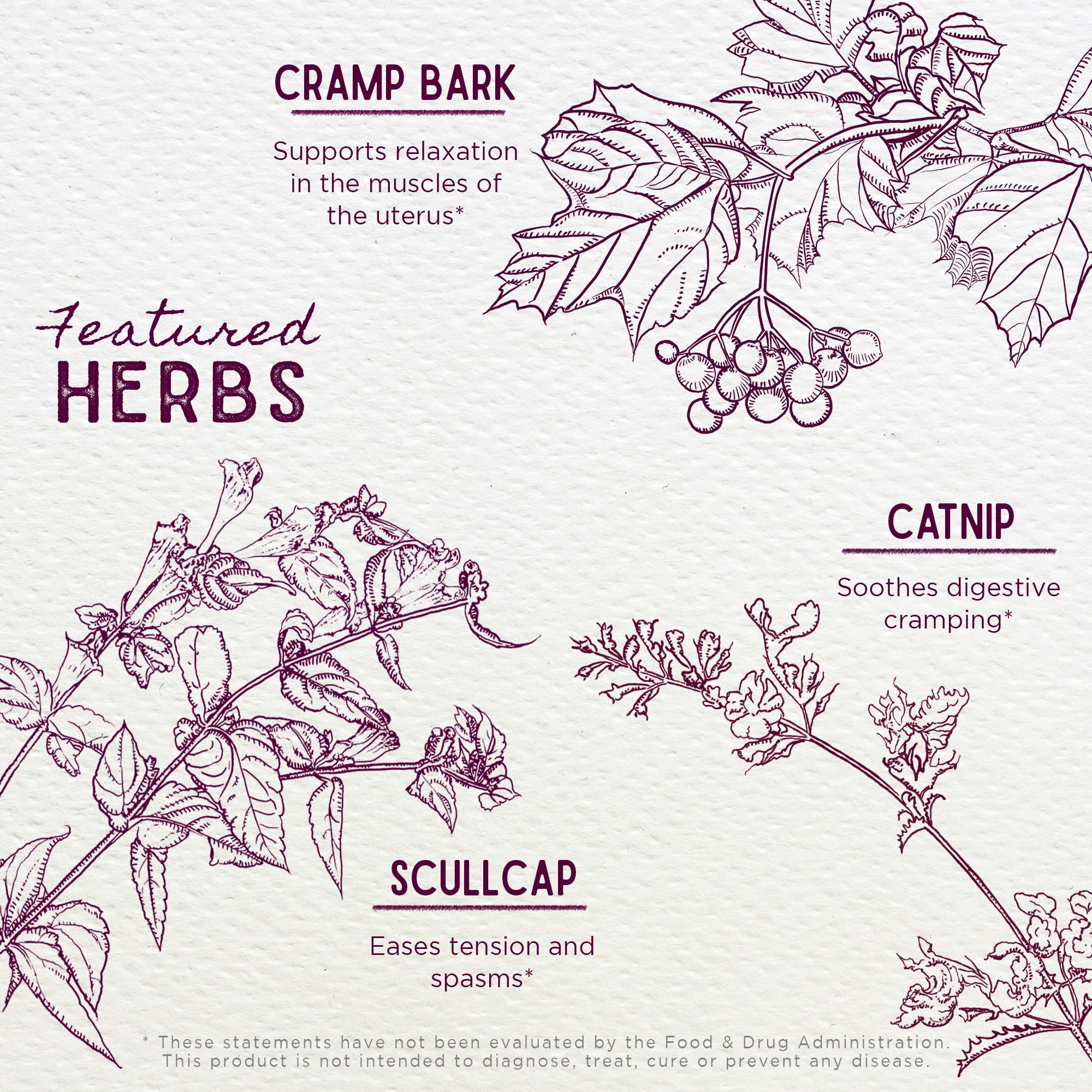 Close up of WishGarden Herbs Cramp Release packaging indicating fast acting uterine relaxant benefits