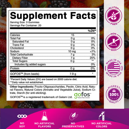 Vitamatic zero sugar added adult fiber supplement bottles side label details