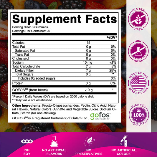 Vitamatic zero sugar added adult fiber supplement bottles side label details