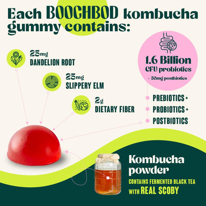Micro view of the soft texture raspberry kombucha gummies with slippery elm.