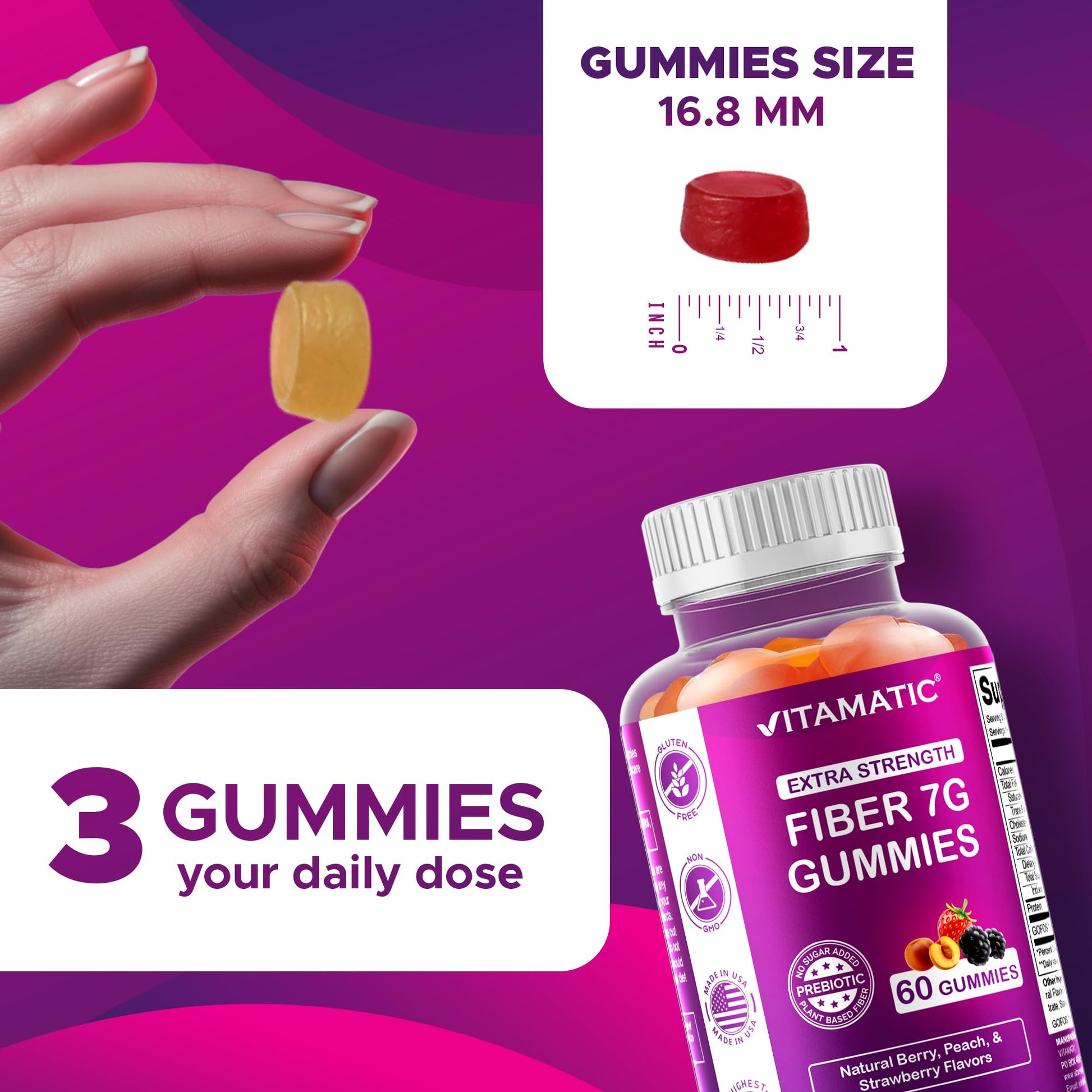 Authentic USA imported Vitamatic extra strength fiber gummies packaging