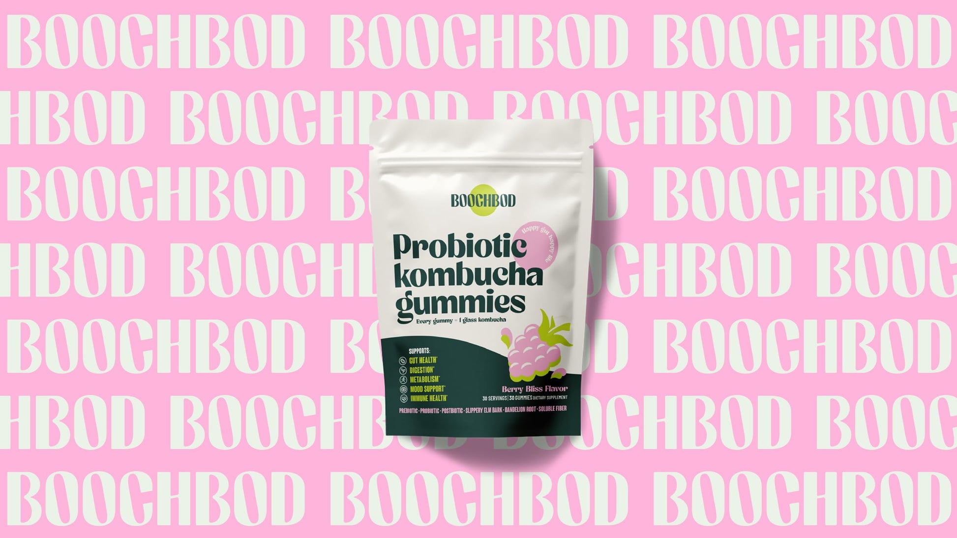 Lifestyle shot of the BoochBod gut wellness supplement bottle for daily digestive defense.
