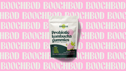 Lifestyle shot of the BoochBod gut wellness supplement bottle for daily digestive defense.