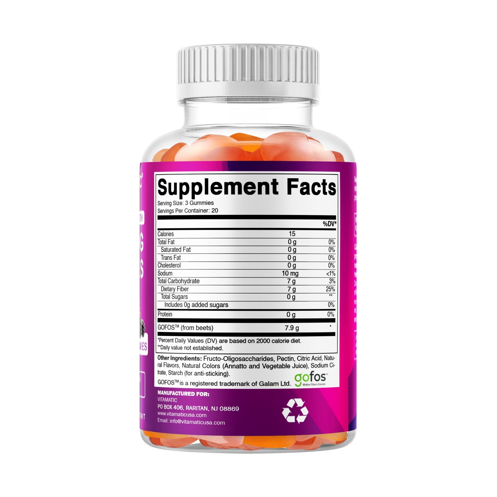 Beet derived FOS prebiotic fiber gummies for daily gut wellness