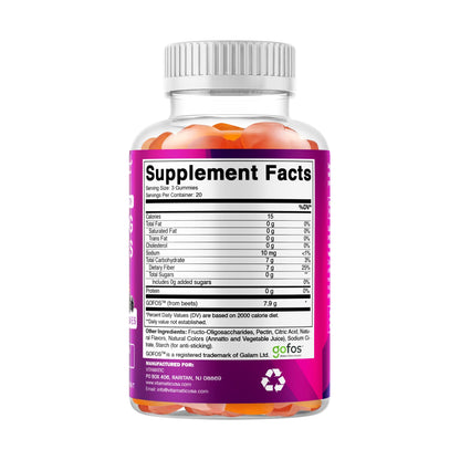 Beet derived FOS prebiotic fiber gummies for daily gut wellness