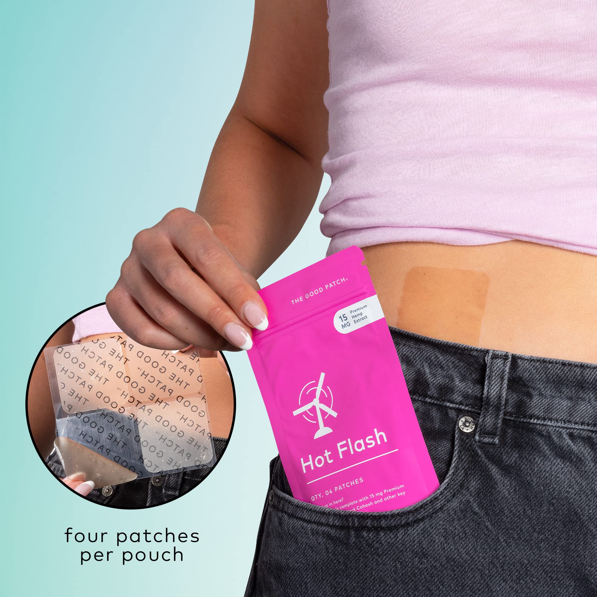 The Good Patch plant powered menstrual support packaging highlighting natural ingredients