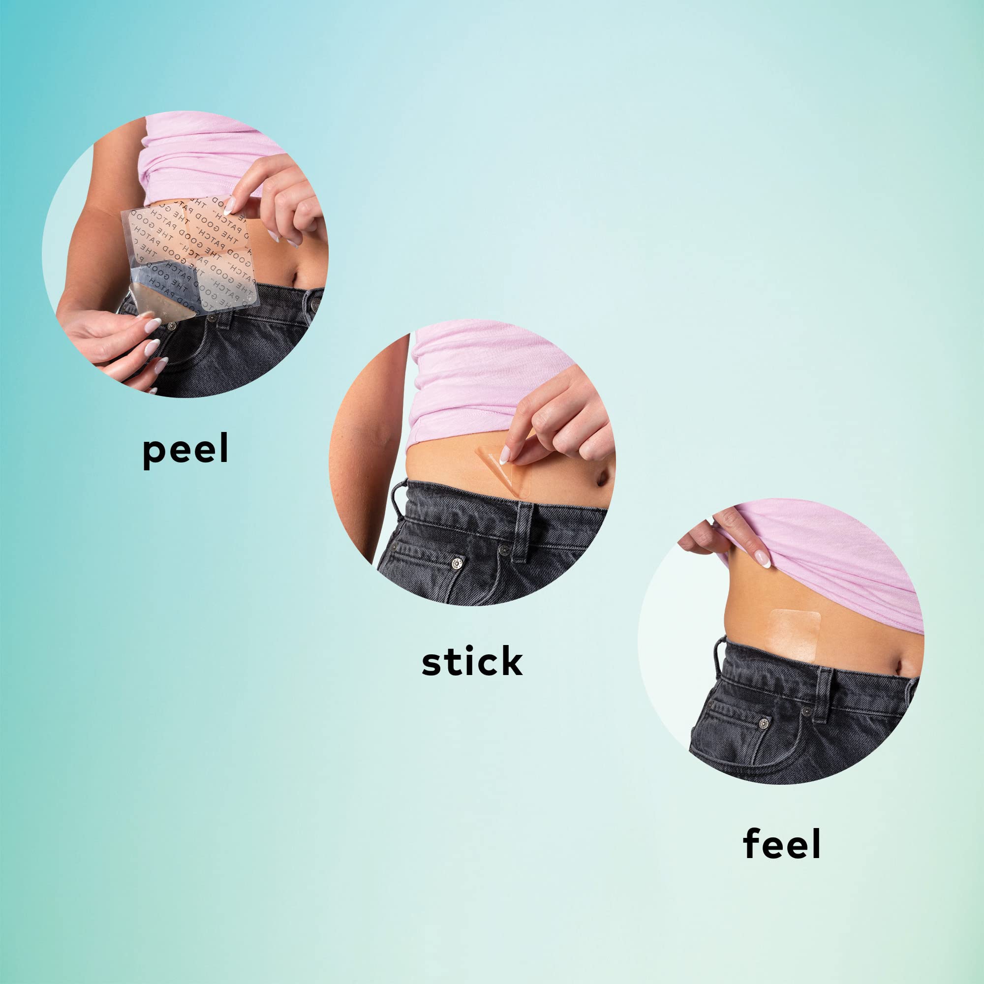 Close up of the water resistant topical patch for period pain management