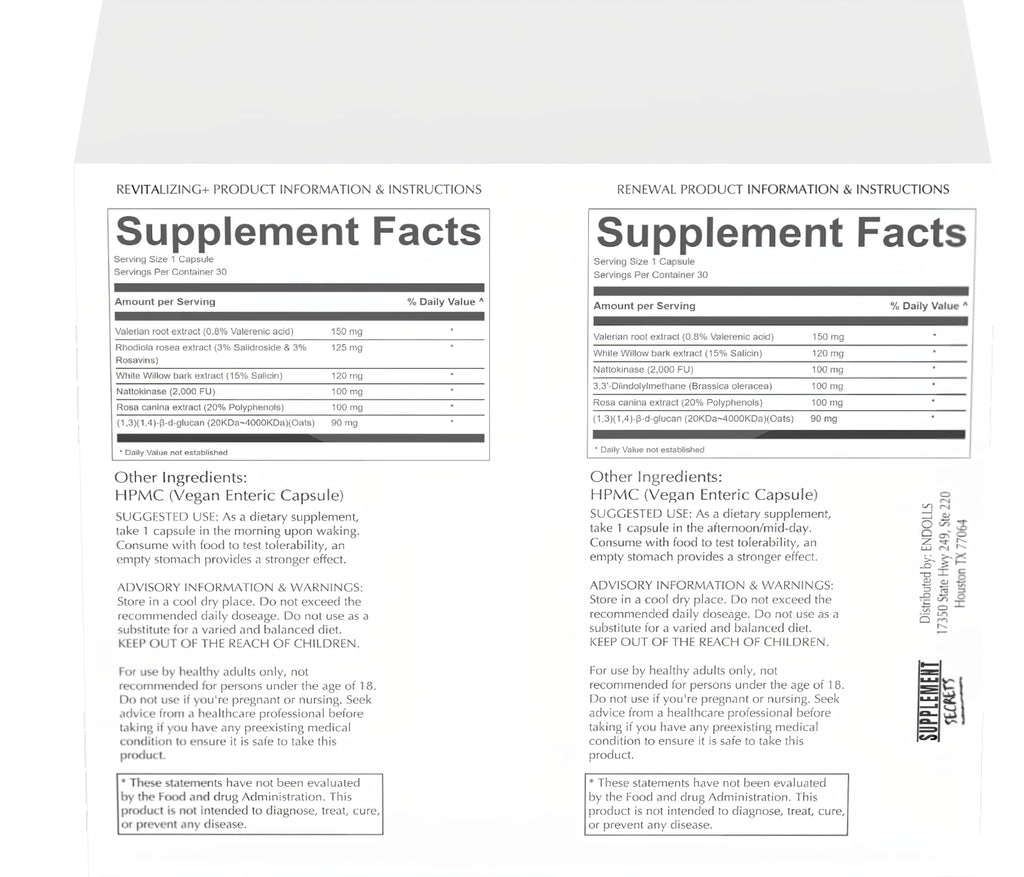 Endolls Endo Warrior label ingredient details