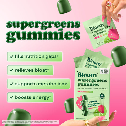 Bloom Nutrition Superfood Strawberry Kiwi 48 Pack Gummies box packaging